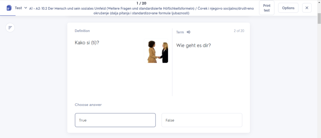 Kako se koristi Kvizlet test